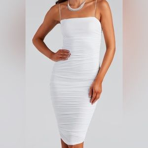 Windsor She's A Showstopper Ruched Midi Dress in Ivory